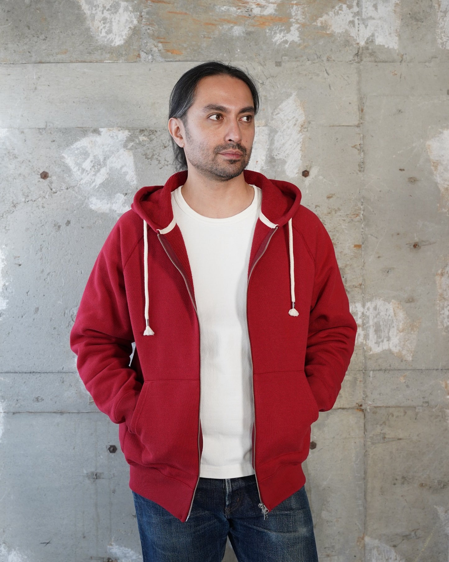 Zip Hoodie - 701gsm Double Heavyweight French Terry - Red