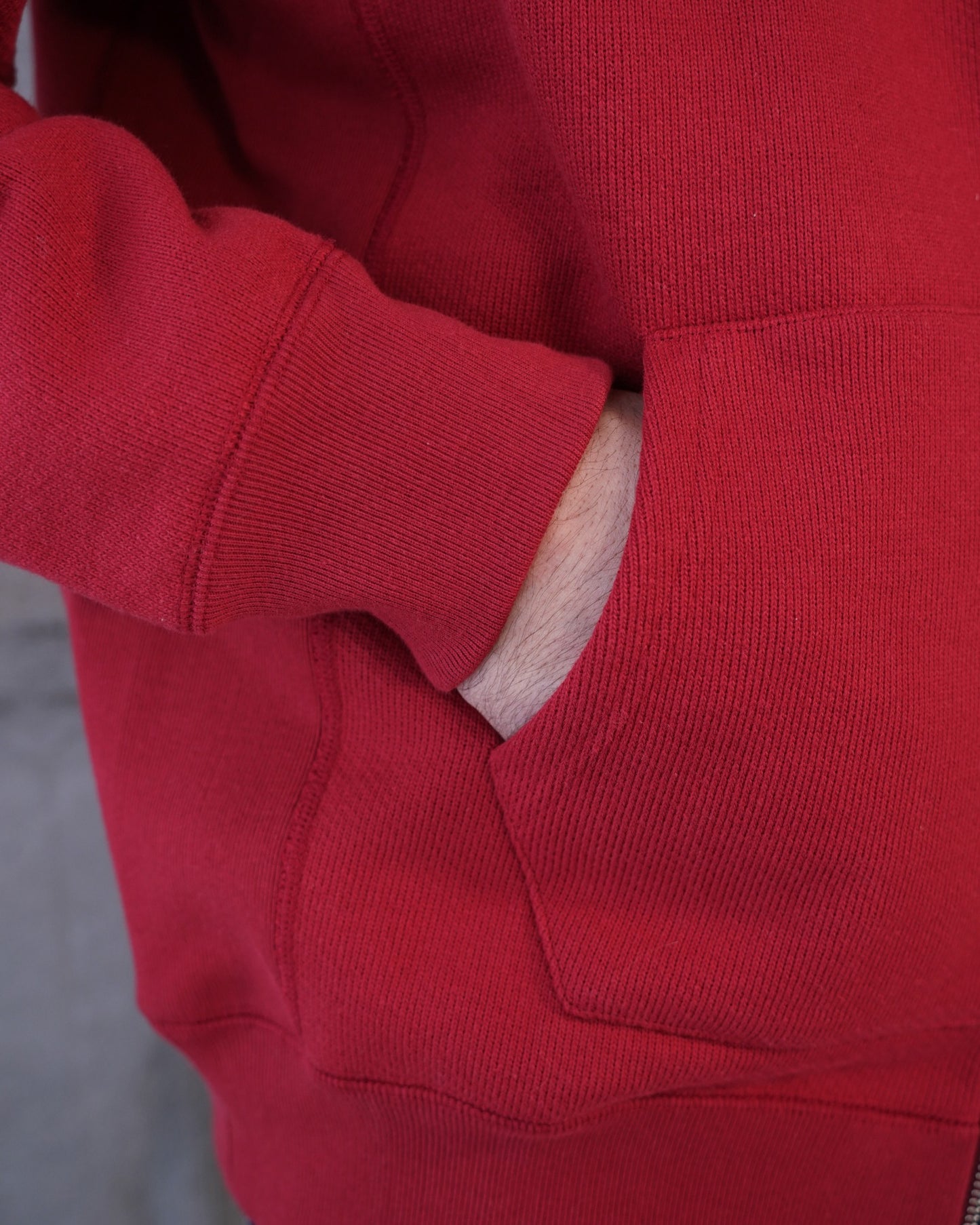 Zip Hoodie - 701gsm Double Heavyweight French Terry - Red
