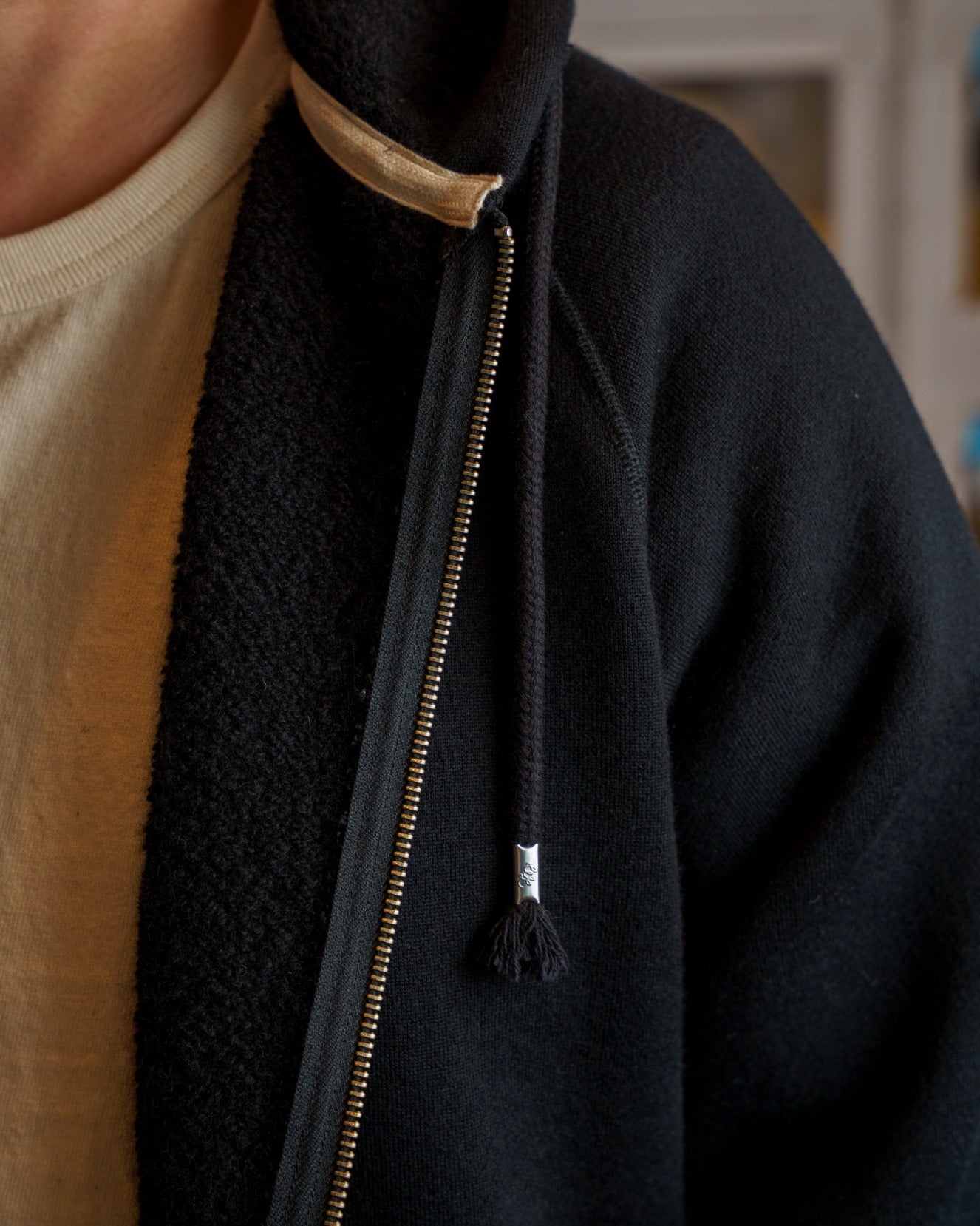 Zip Hoodie - Pure Cashmere Tsuriami French Terry - Black